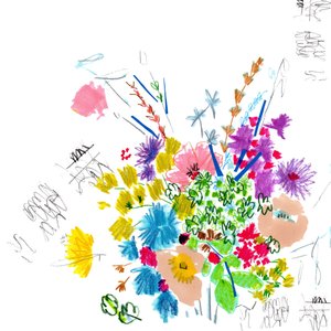花のスケッチ、2014（ペンとインク、紙のコラージュ）